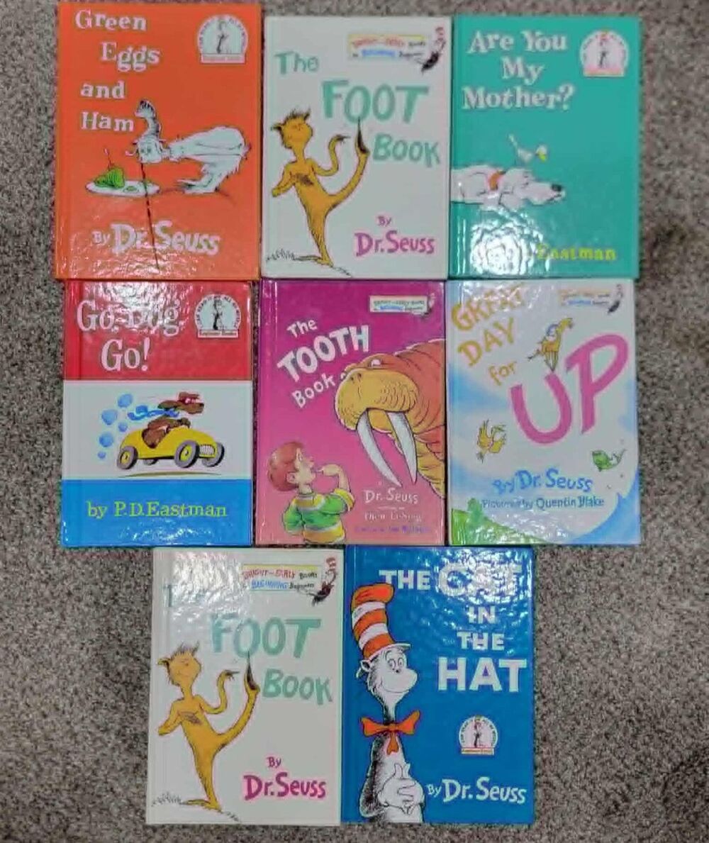 Vintage Hardback Lot of 8 Dr Suess Books Cat in the Hat, Foot Book Green Eggs